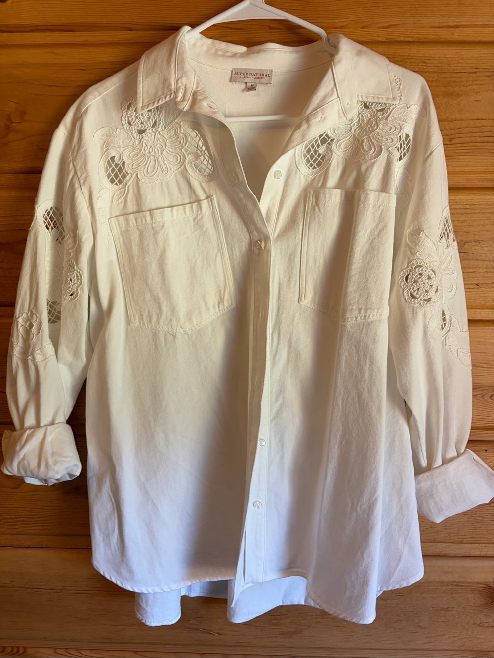 Super Natural White Cotton Eyelet Button-Up Blouse